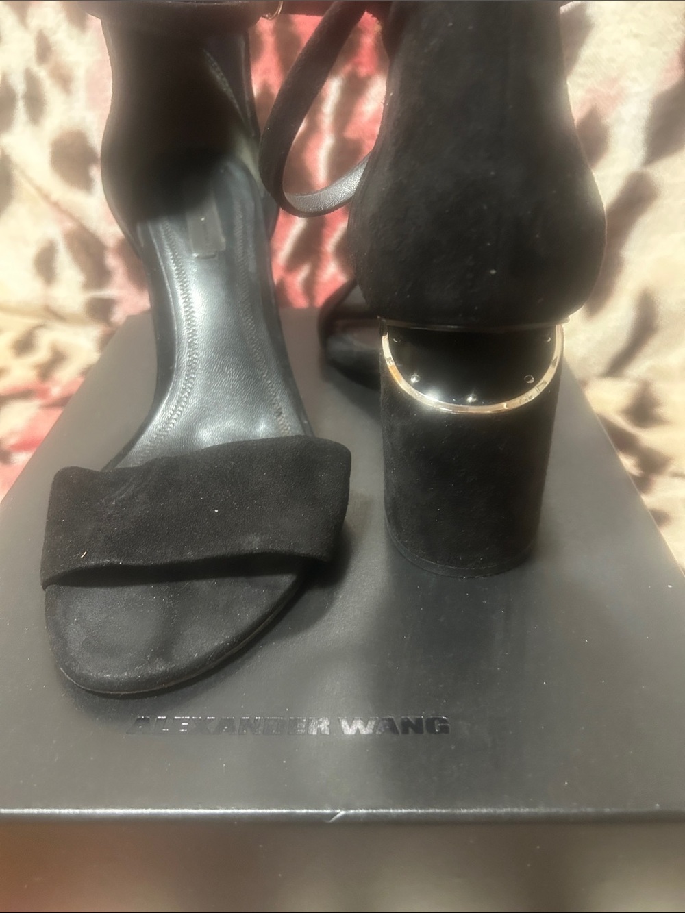 Alexander Wang Black Suede Ankle Strap Block Heels 2.5 inch